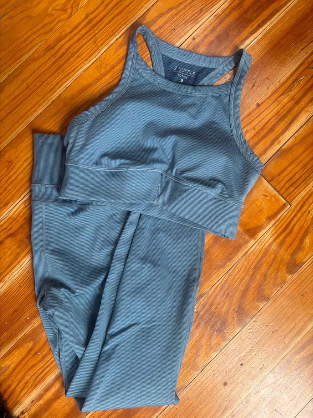 Z Supply Active Slate Blue Ribbed Sports Bra and Leggings Set